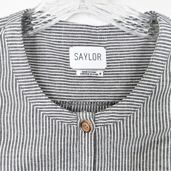 SAYLOR | Melody Ruffle Striped Belted Black and White Mini Dress Sz. Medium - Picture 4 of 5